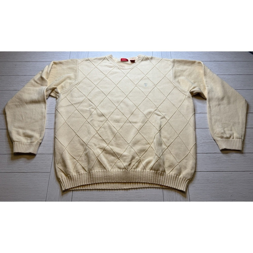 IZOD‎ Knit 100% Cotton VTG Men XL Sweater Butter Yellow Crew Neck Grandpa Preppy